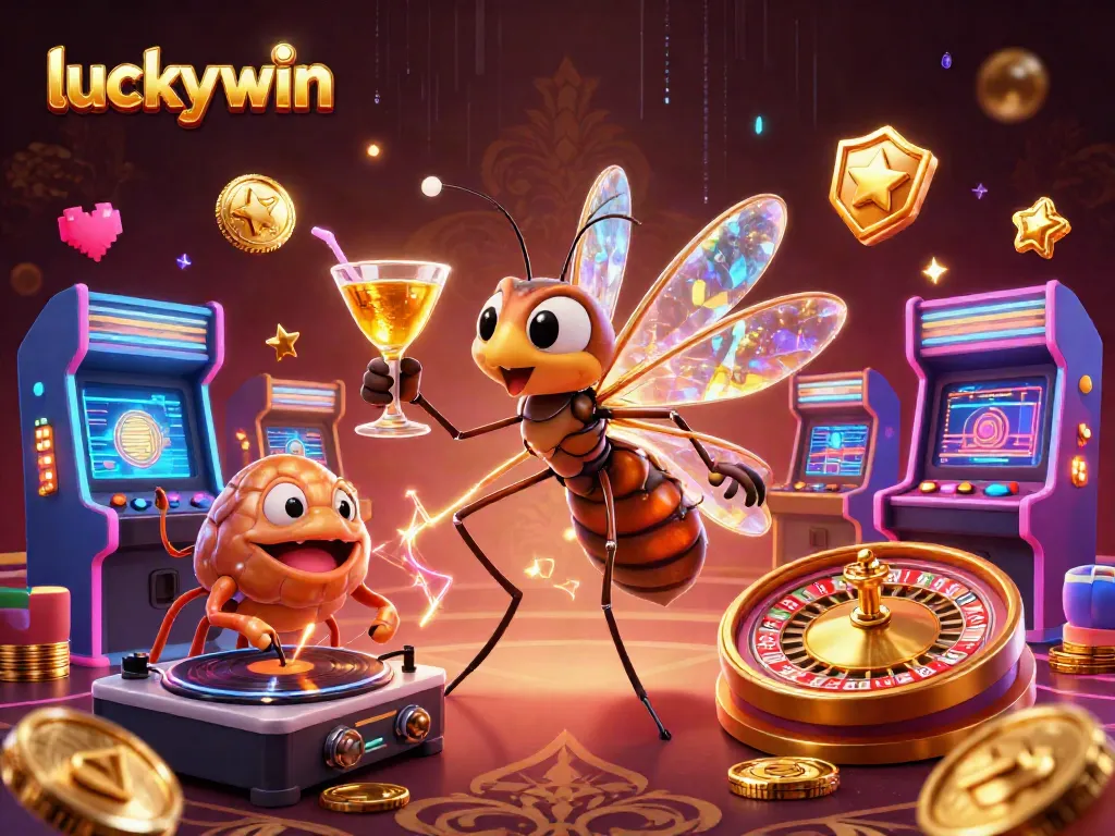 Experience the thrill at luckywin as a 3D cartoon mosquito casino mascot captivates with shimmering elements and vibrant energy.