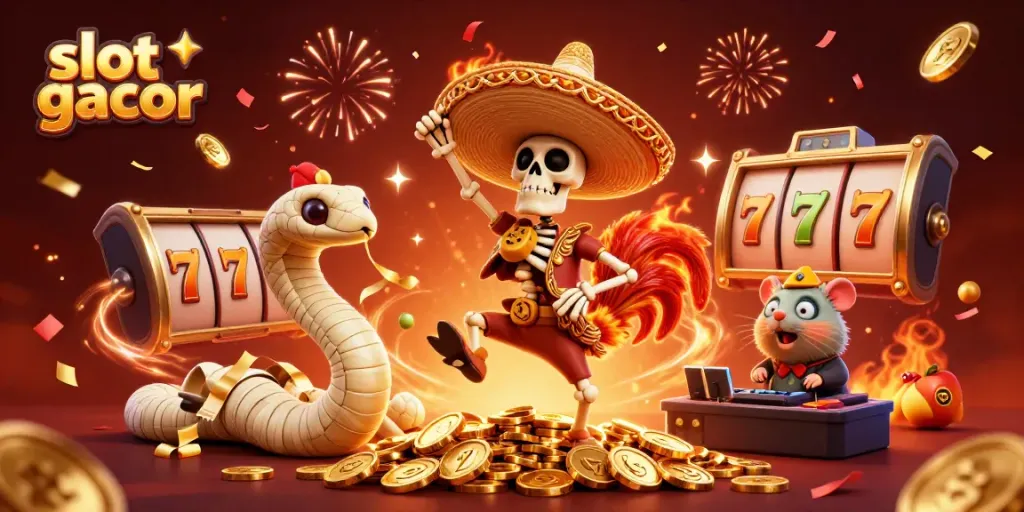 Experience the excitement of slot gacor with this vibrant 3D casino celebration scene.