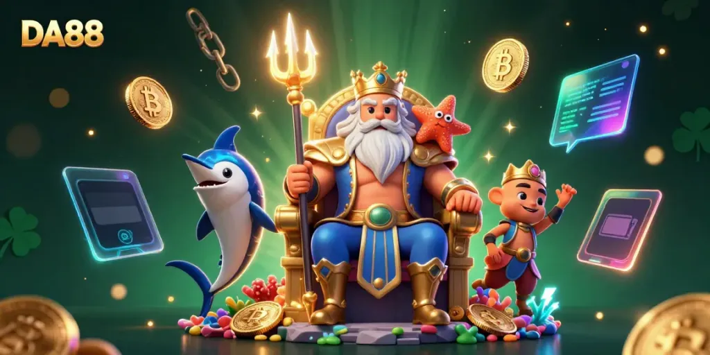 Engage in DA88 casino gaming action with Neptune, samurai, and crypto elements.
