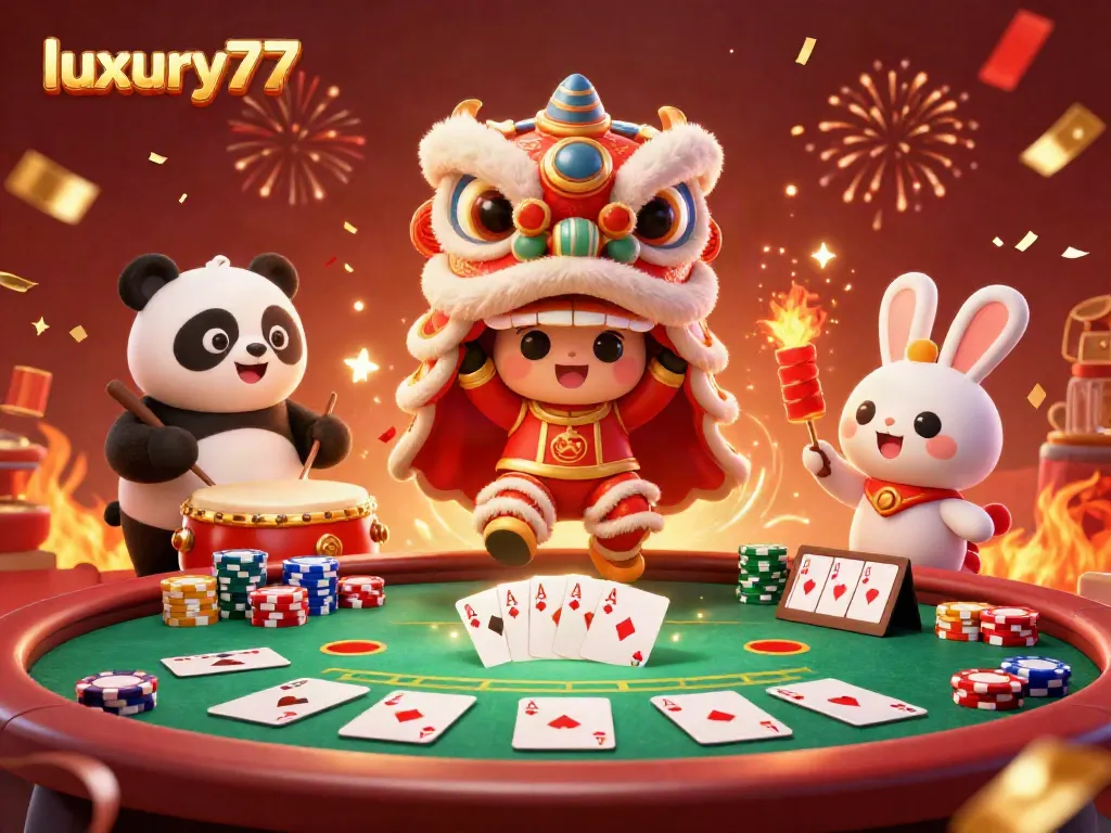 Experience the thrilling energy of luxury777 with festive casino characters and vibrant poker action.