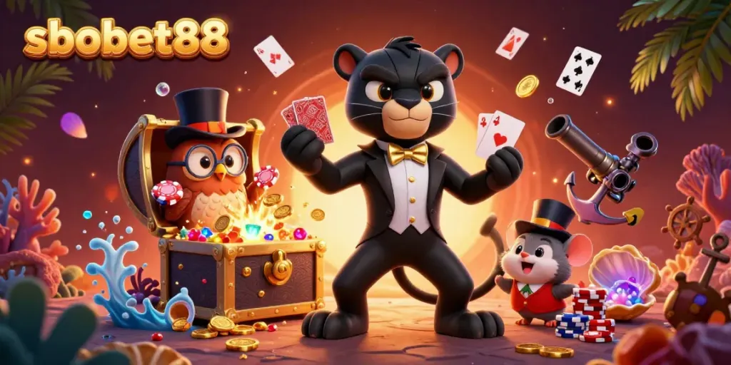 Experience thrilling sbobet88 sports betting with a stylish panther dealer and vibrant casino elements.