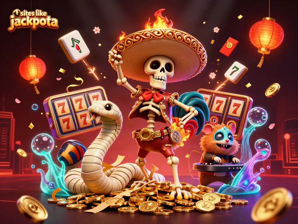 Experience thrilling action at sites like jackpota with a vibrant casino illustration showcasing colorful characters and dynamic game elements.