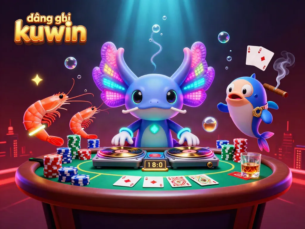 Join and explore đăng ký kuwin with vibrant casino-themed aquatic characters in a lively digital illustration.