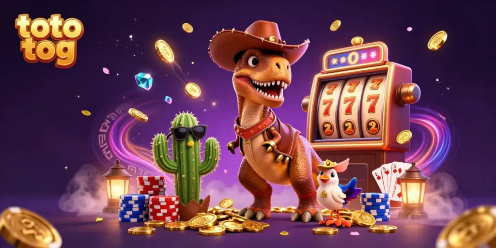 Experience exhilaration with toto tog as vibrant 3D characters play slots amidst treasures.