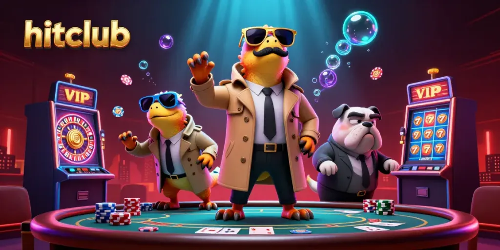 Experience the thrill of hitclub as cartoon raptors attempt to enter a VIP casino filled with gambling excitement.