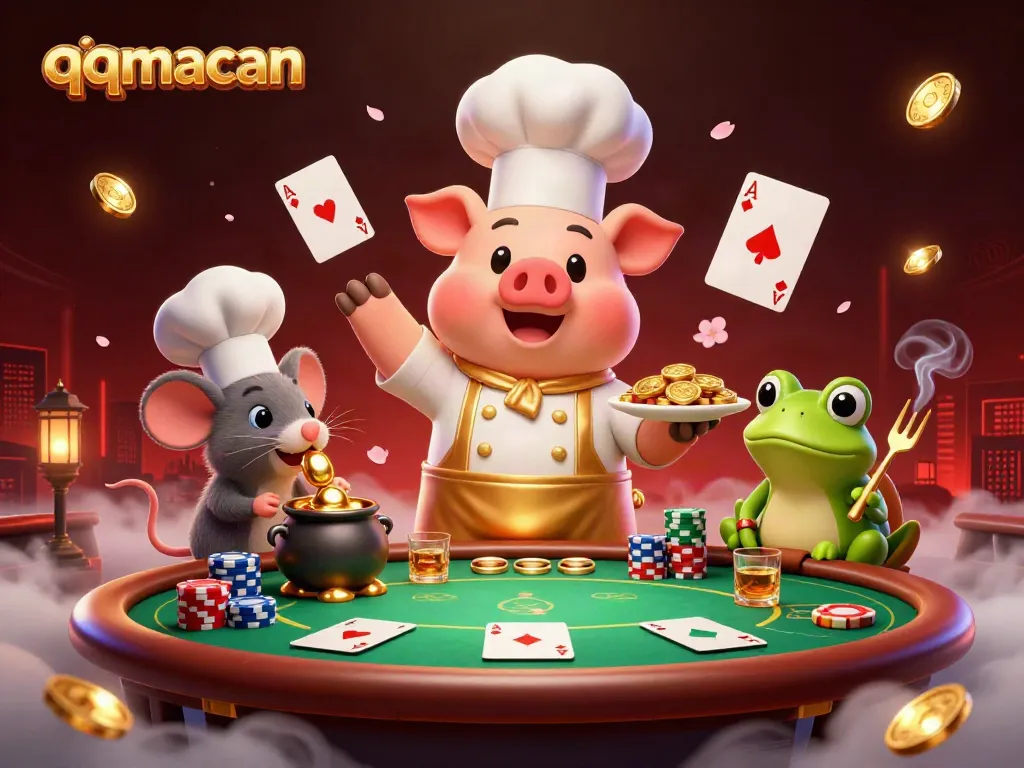 Experience gaming excitement with qqmacan's vibrant 3D illustrated casino scene featuring characters enjoying riches.