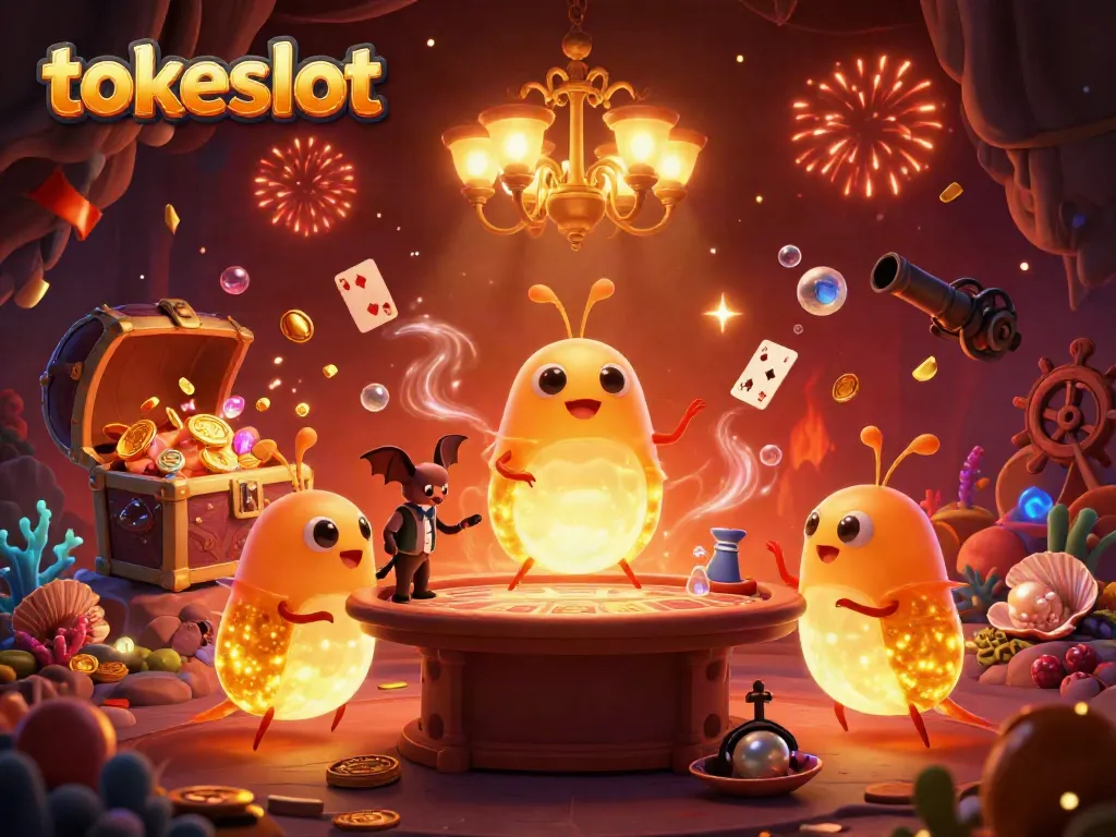 Experience slots like never before at TokeSlot with glowworms illuminating a vibrant cave casino.