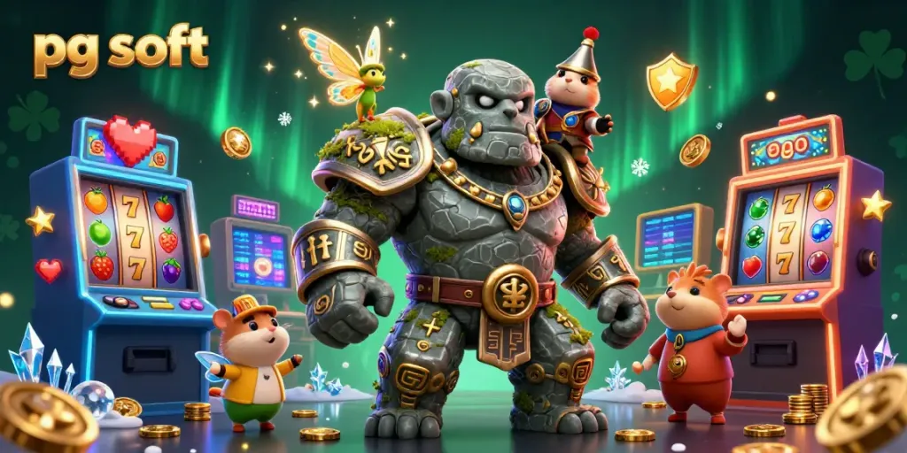 Engage in vibrant pg soft gameplay with colorful characters and thrilling slot machines.