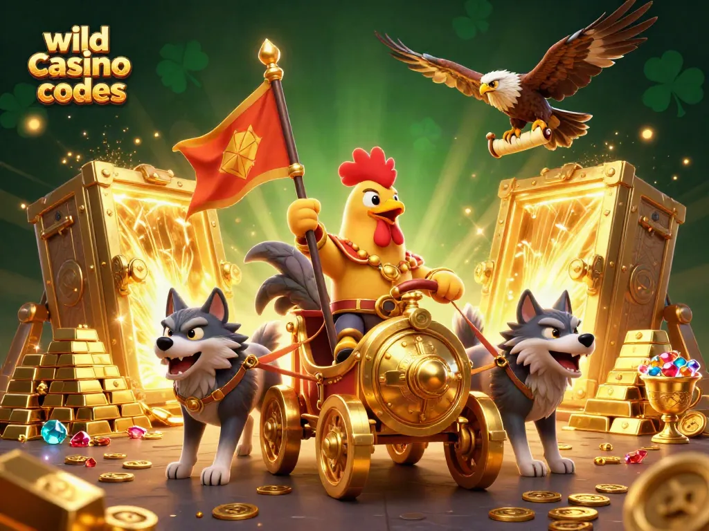 Claim bonuses with wild casino bonus codes alongside treasures in an energetic scene.