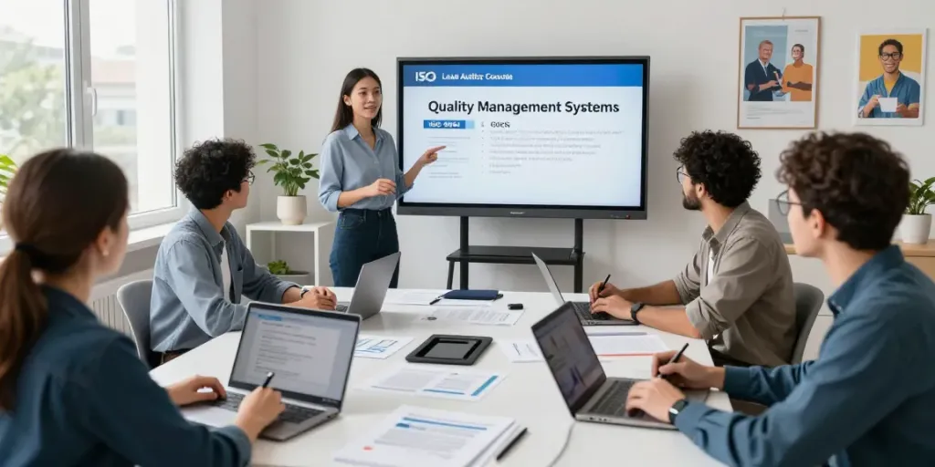 Attendees engaging in the ISO 9001 Lead Auditor Course during a professional virtual training session.