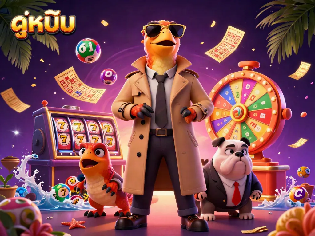 Experience ดูหนังออนไลน์ with raptors sneaking into a casino under the colorful lottery and gaming elements.