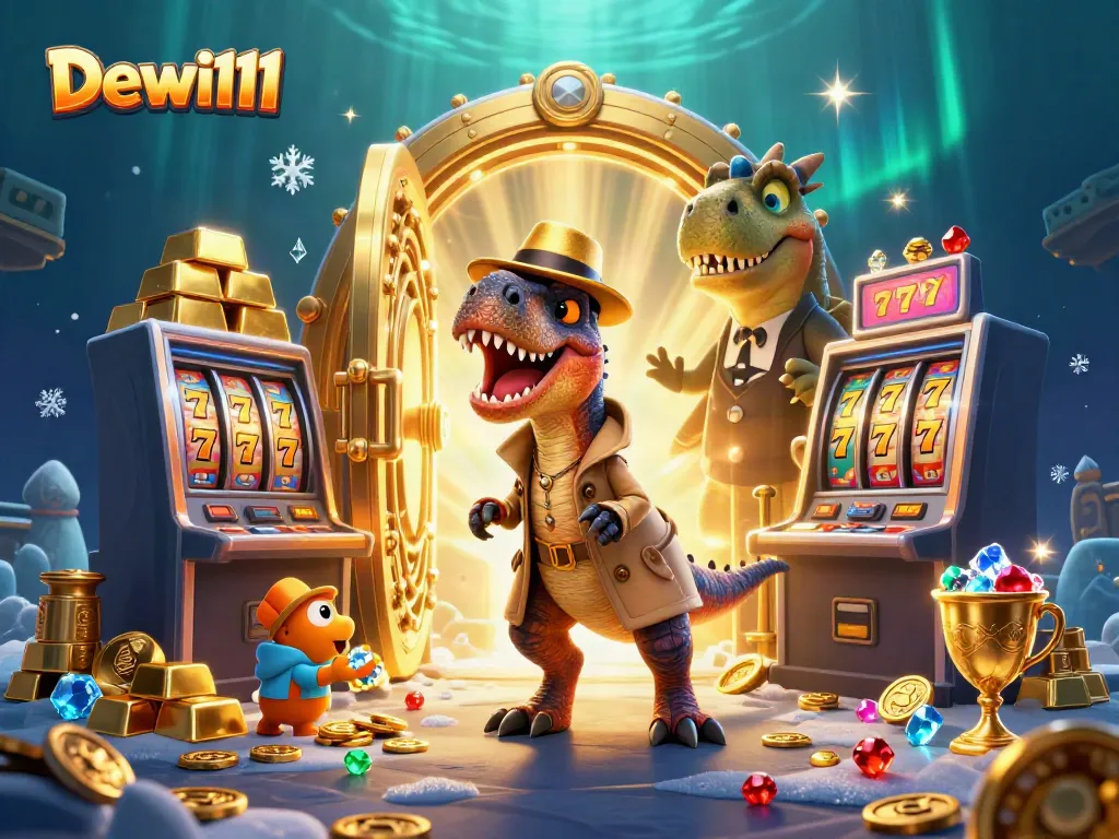 Menghitung kartu di slot Dewi111 dengan velociraptor, pit boss stegosaurus, dan pencopet kecil