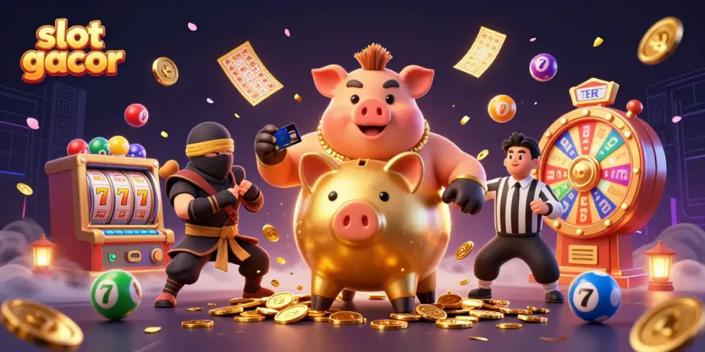 Experience the excitement of slot gacor with vibrant 3D characters, golden coins, and spinning reels.