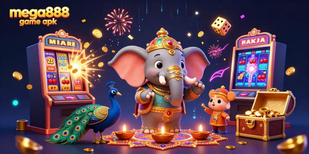 Enjoy winning with mega888 game apk in a vibrant, festival-themed casino scene
