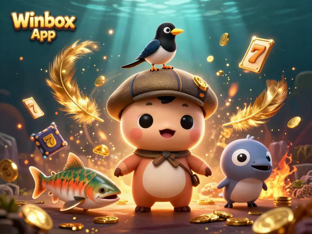 Winbox App offers exciting slots gameplay with cartoon characters in a vibrant casino world
