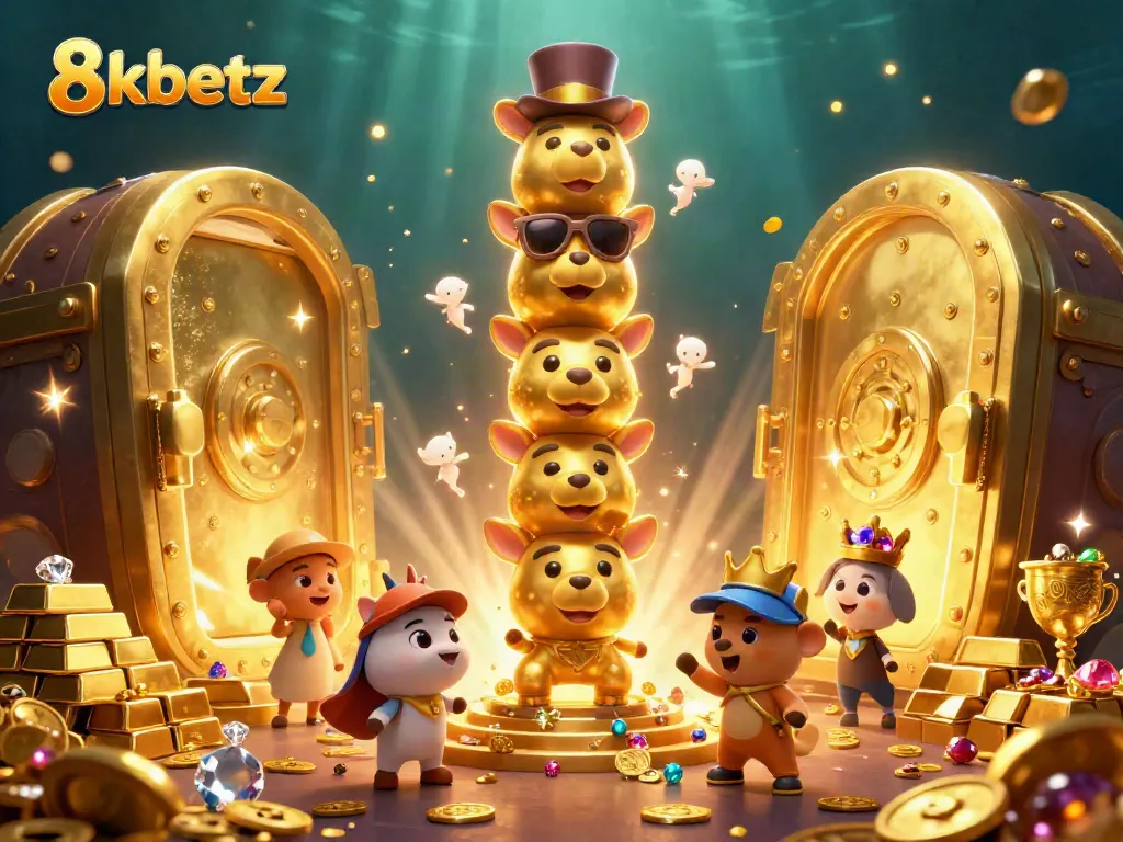Experience the vibrant casino adventure with 8xbetz in this stunning 3D illustration showcasing treasure and excitement.