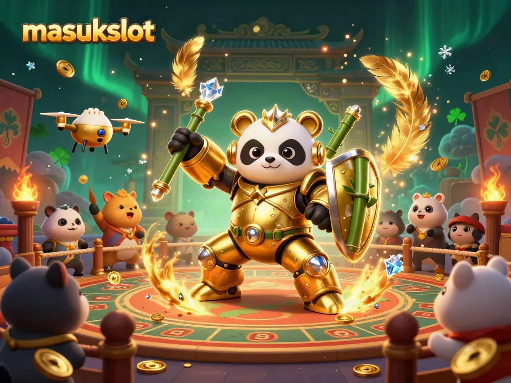 Masukslot menghadirkan pengalaman bermain seru dengan panda emas dalam arena kasino yang berkilauan.