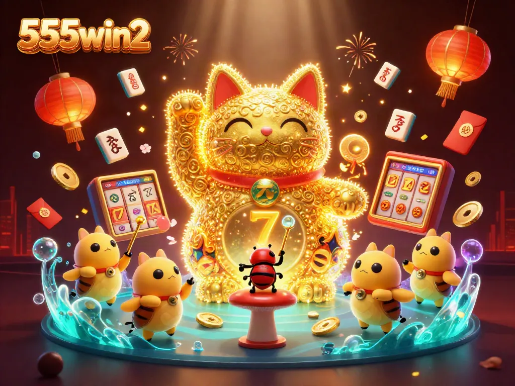 Experience the excitement of 555win 22 with a vibrant illustration showcasing casino luck and fun.