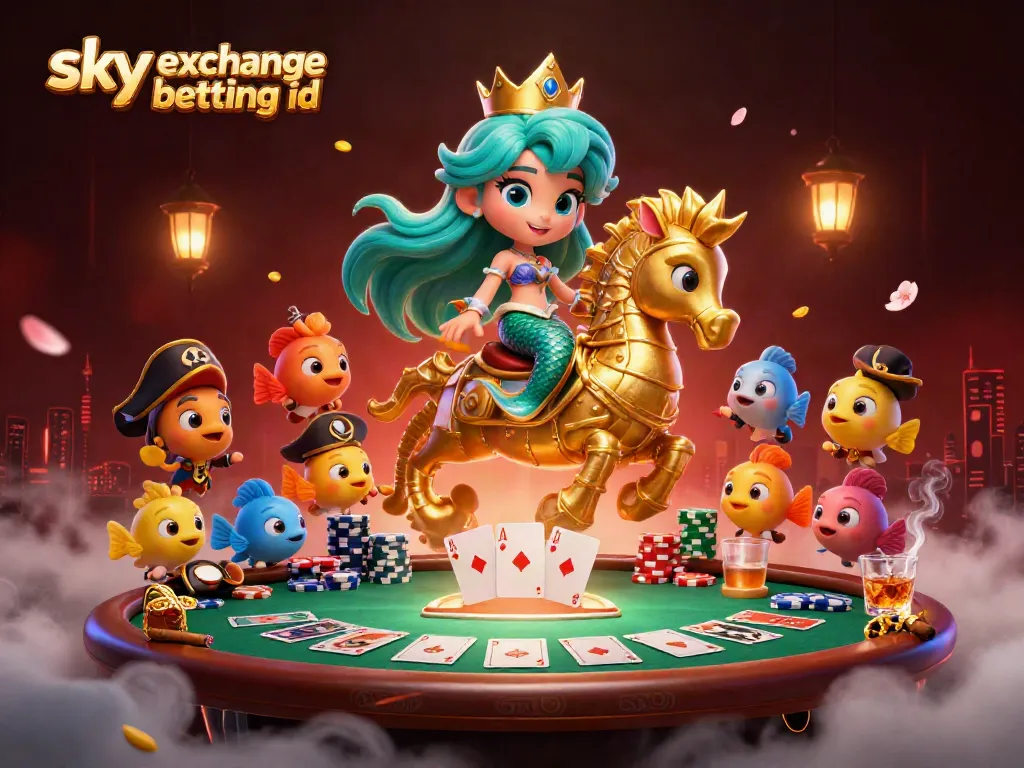 Engage with thrilling action, placing bets using the sky exchange betting id in a vibrant casino scene.