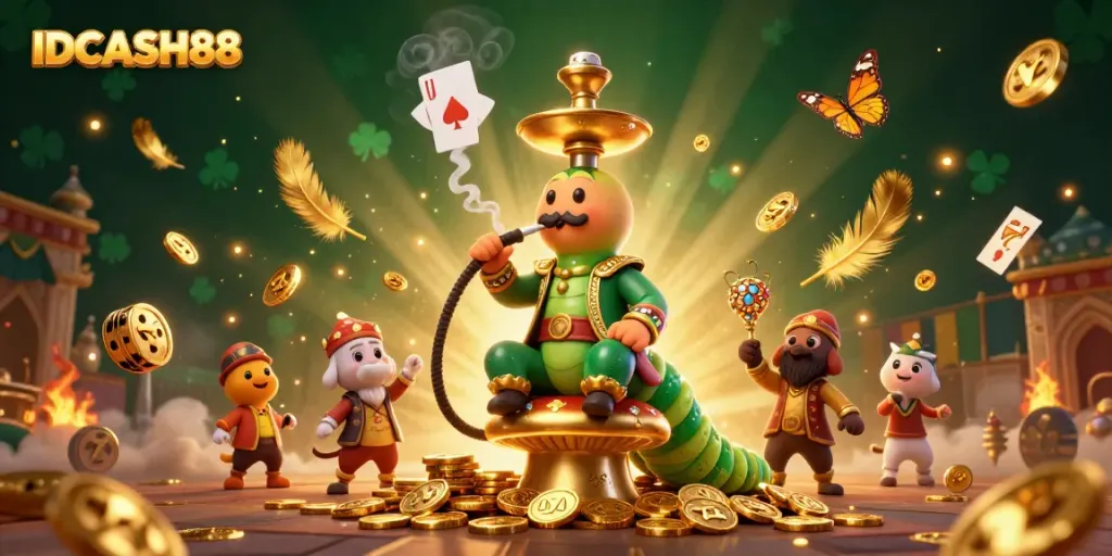 Experience thrilling gameplay with IDCASH88 in this vibrant casino illustration featuring spirited characters and engaging elements.