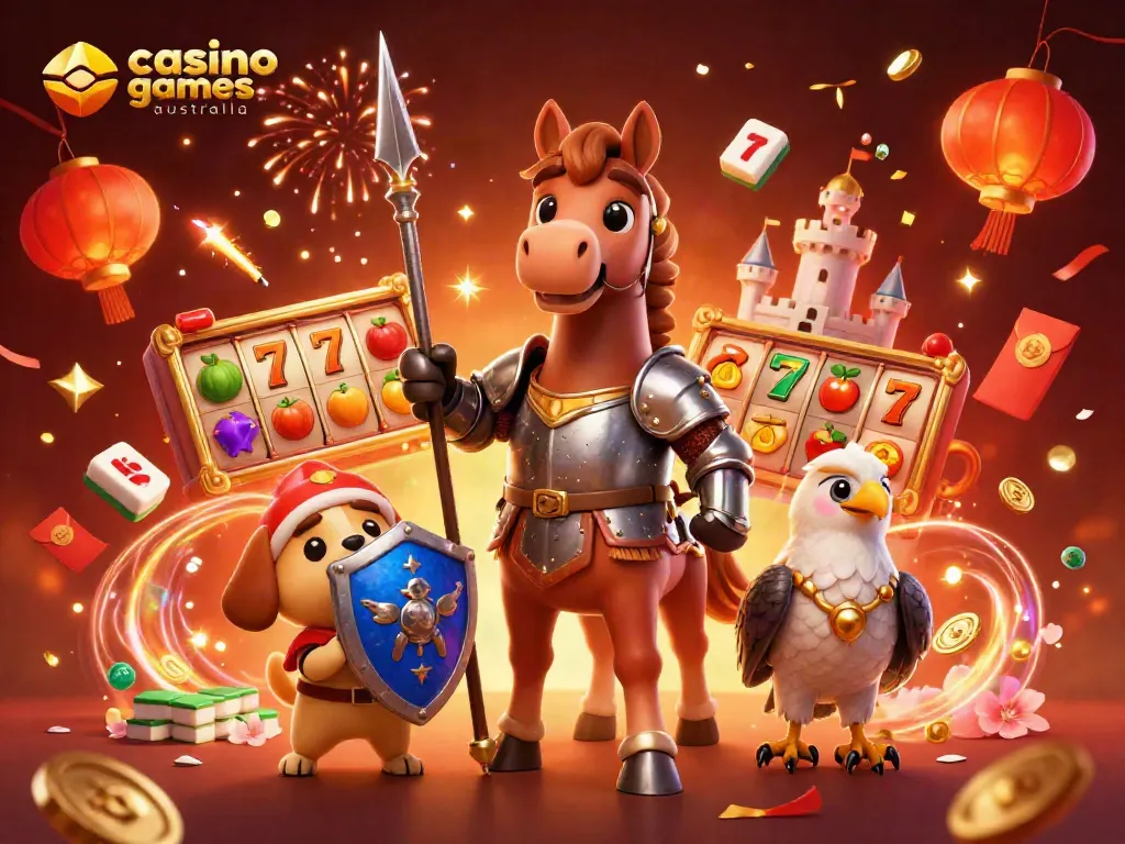 Engage with casino games Australia featuring knights, slots, and energetic celebration vibes.