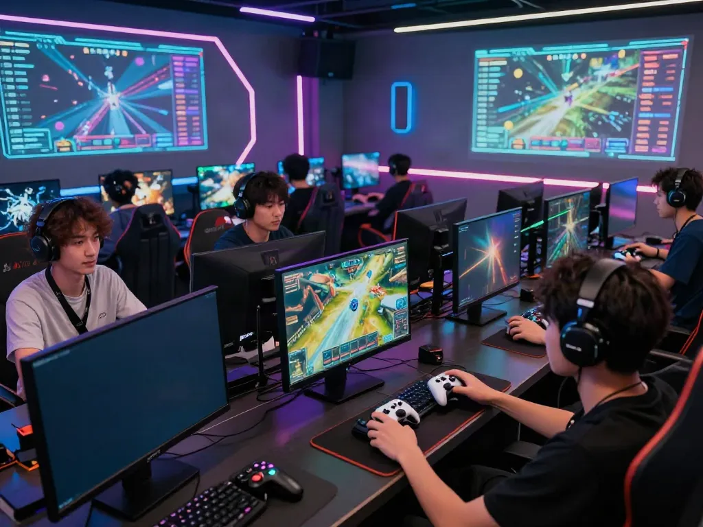 Luxury111 online gaming competition with players engaged in high-tech gaming.