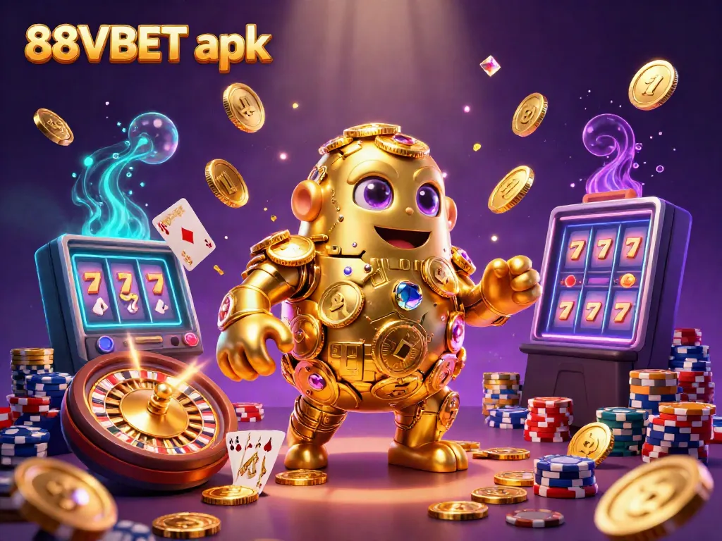 Experience the thrilling gaming world with 88VBET apk; golden coins and cards fill the scene.