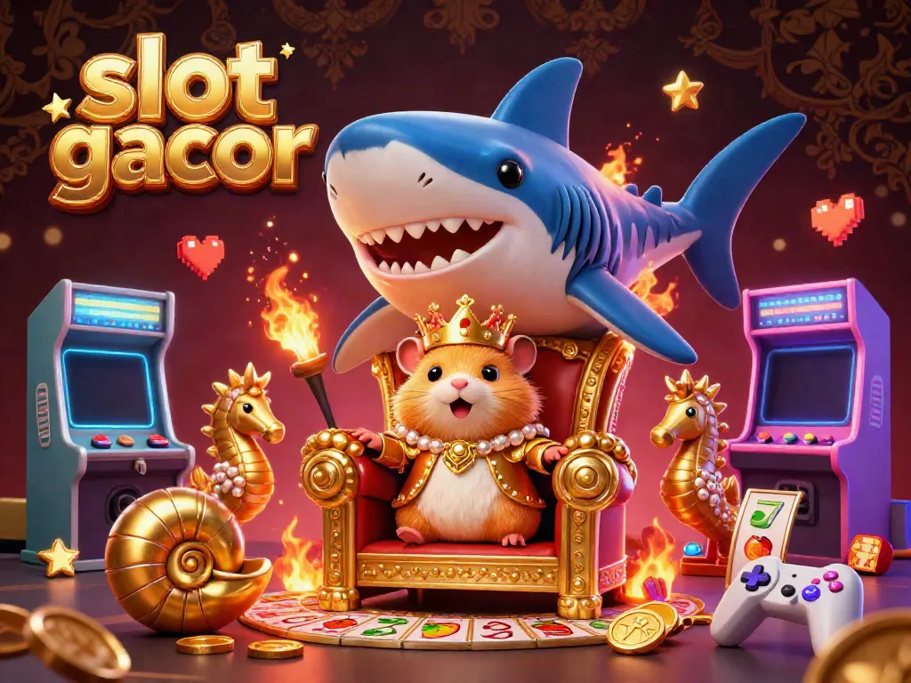 Experience the thrill of slot gacor with a golden hamster king in a colorful arcade-casino fantasy.