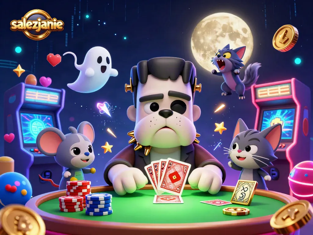 Salezjanie w kasynowych emocjach: Frankenstein bulldog rozdaje karty przy stole