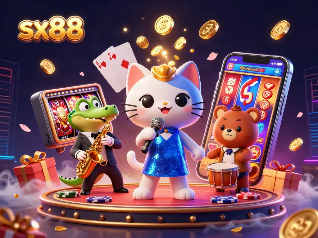 Experience the fun of sx88 slots with colorful games, playful characters, and vibrant casino elements.