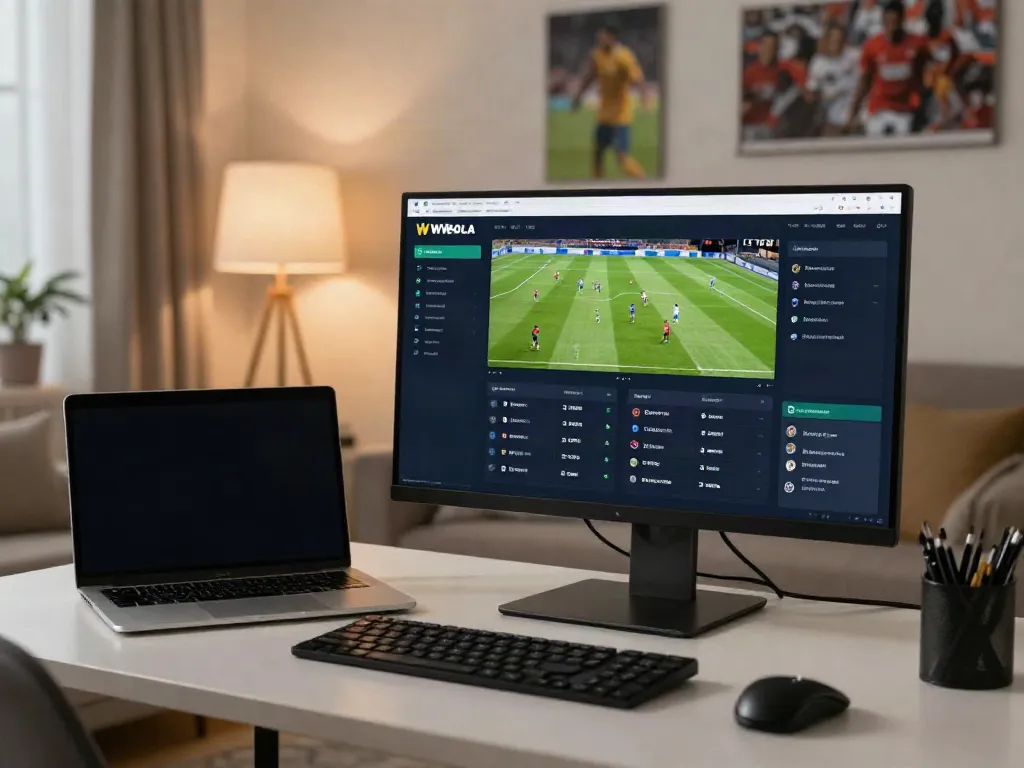 WWBOLA online betting platform with live match statistics and user interaction in a cozy setting.