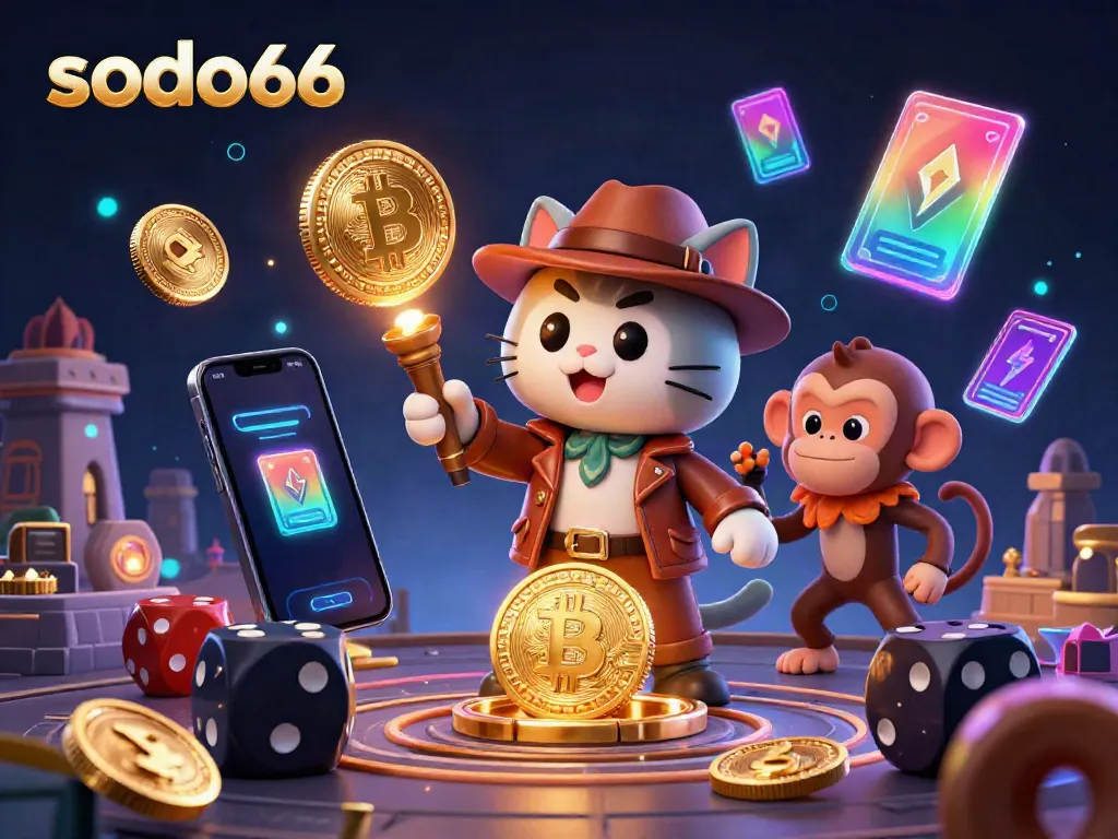 Explore the thrilling world of SODO66 with our archaeologist cat and monkey, revealing exciting casino treasures.