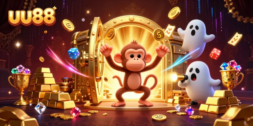 Experience thrilling gameplay with the playful uu88 poltergeist monkey in a captivating casino scene.