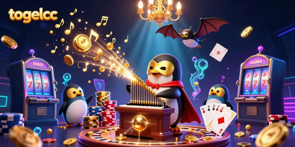 Experience the vibrant gaming world of togelcc with an enchanting penguin and treasures.
