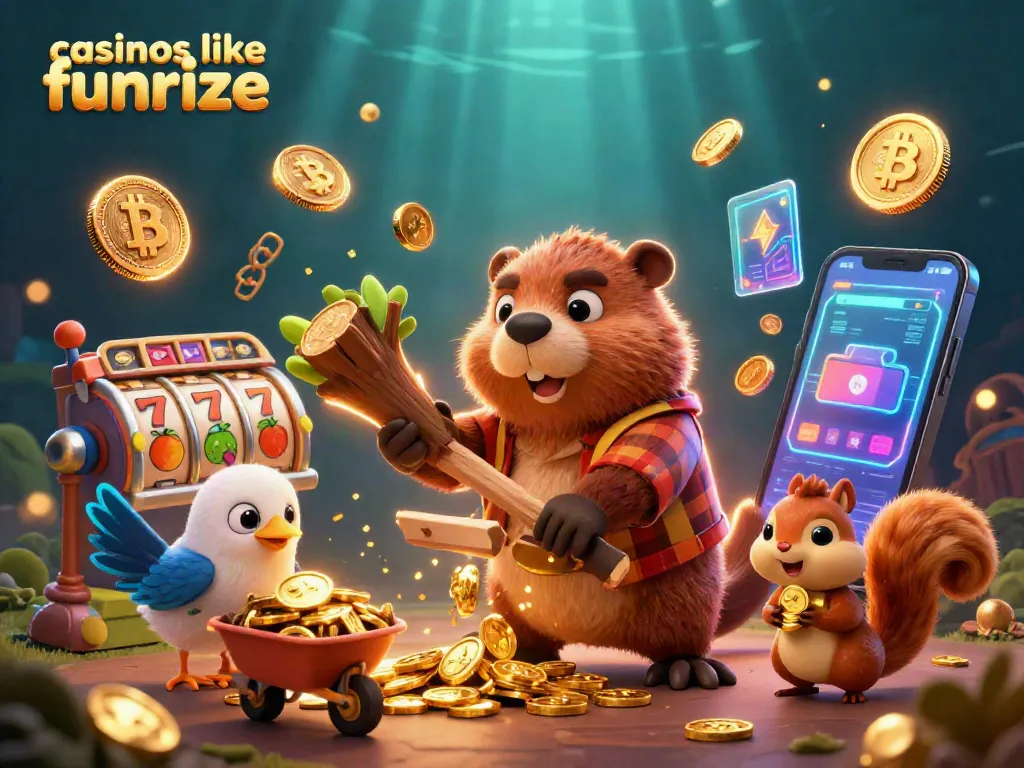 Engage with casinos like funrize through a vibrant scene featuring animated characters collecting coins in a casino-themed adventure.
