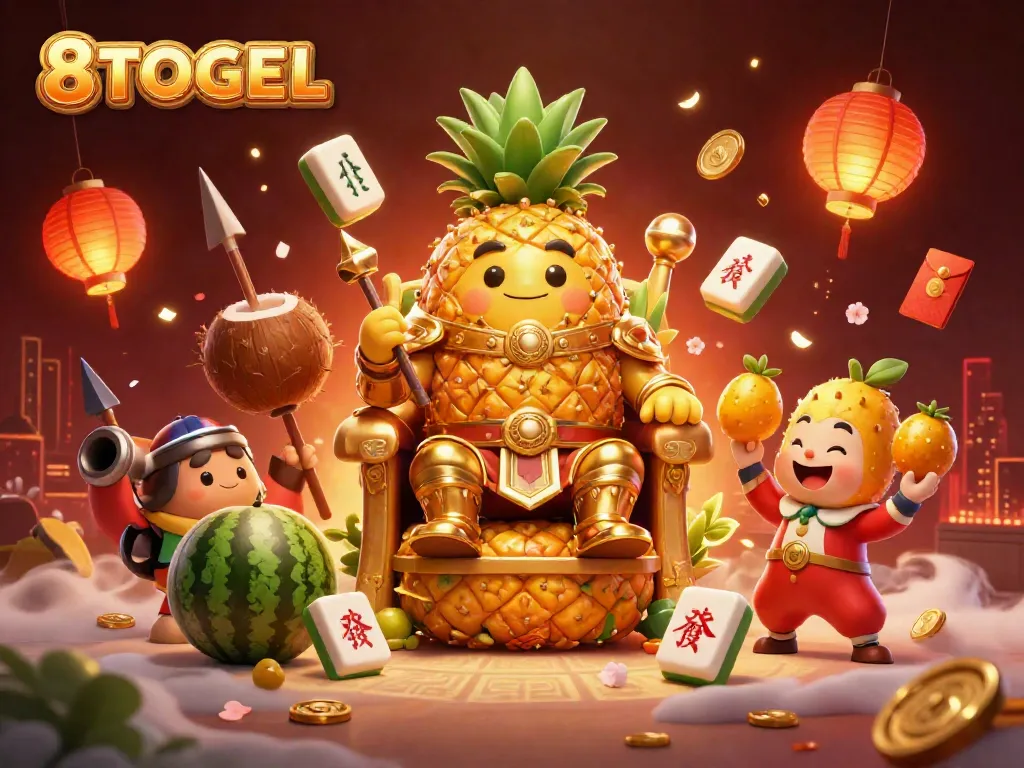Menangkan jackpot di 8TOGEL dengan ilustrasi kasino 3D penuh warna dan elemen menarik.