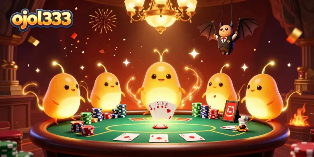 Experience the excitement at ojol333's cave casino, illuminated by animated glowworms and vibrant gaming elements.