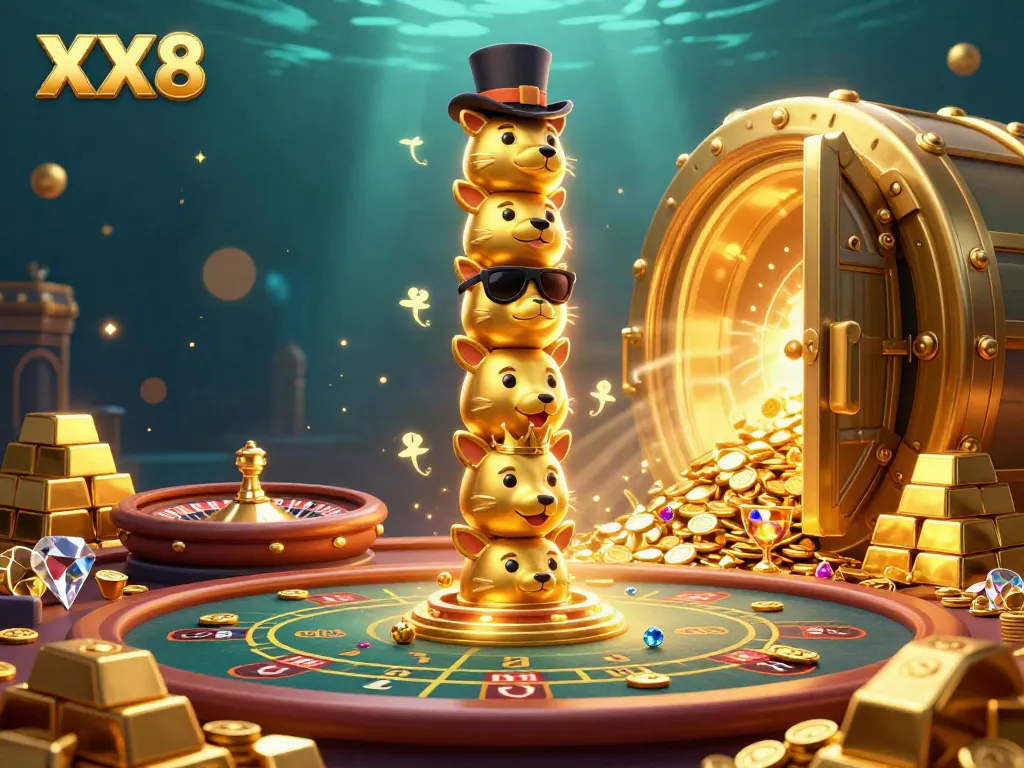 Engage with the thrilling advantage of XX8 in a vibrant casino scene showcasing excitement and wealth.