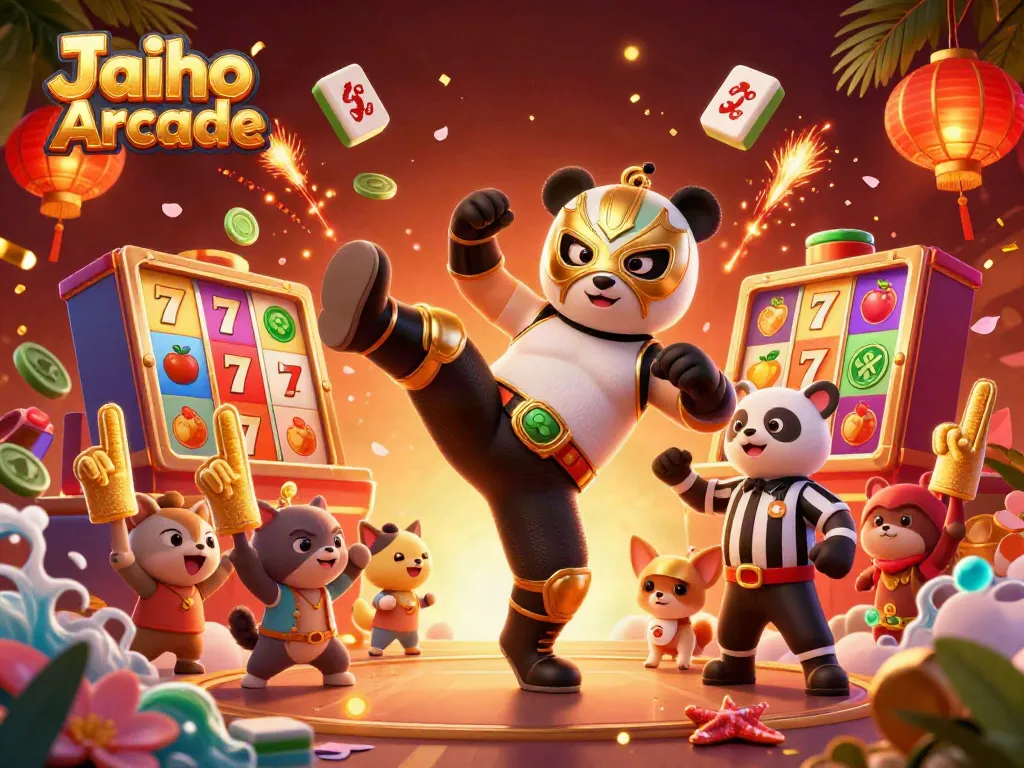 Experience thrilling gameplay at Jaiho Arcade with vibrant characters and exciting slot elements.