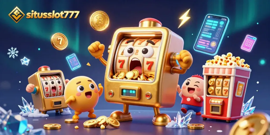 Spin the situsslot777 slot machine, winning the jackpot as golden coins overflow.