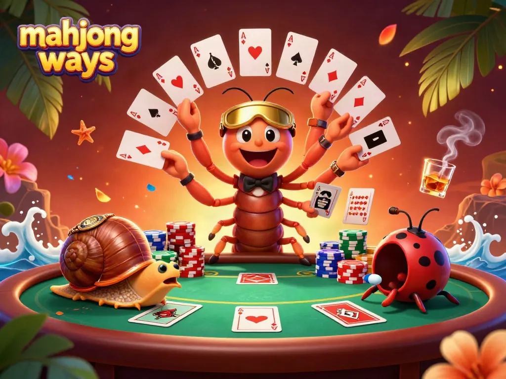 Experience thrilling mahjong ways action with animated casino characters at a vibrant poker table.