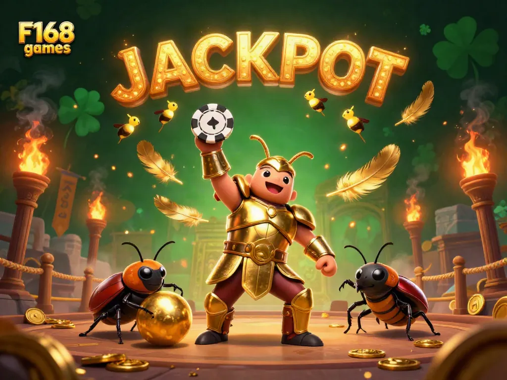 Spin to win with F168 games, featuring vibrant characters and a colorful casino setting.
