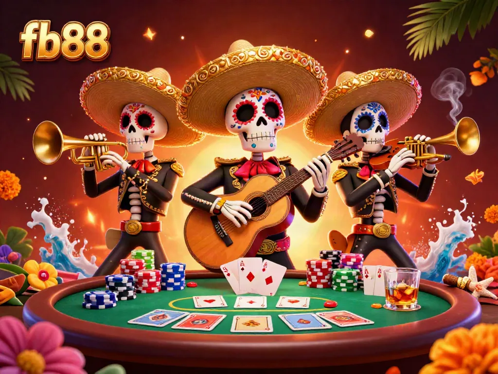 Engage in thrilling poker action at fb88 with dynamic mariachi characters and colorful game elements.