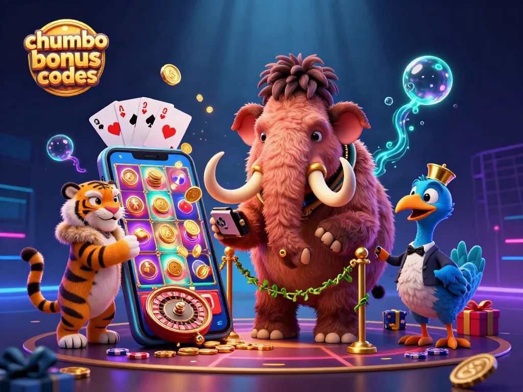 Play Chumba Casino Bonus Codes in a vibrant 3D scene featuring exciting gaming elements