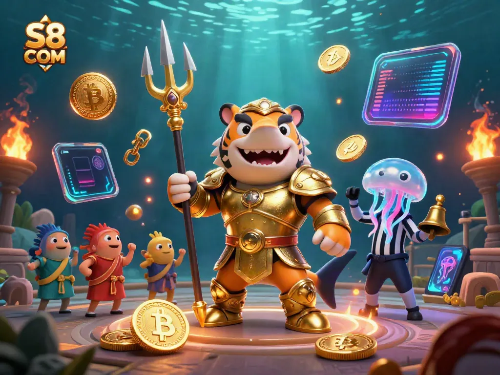 Experience thrilling underwater gambling action at S8 COM with vibrant characters and dynamic casino elements.