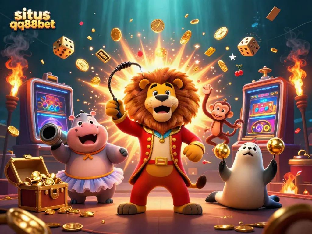 Experience the vibrant thrill of situs qq88bet with 3D characters celebrating a jackpot.