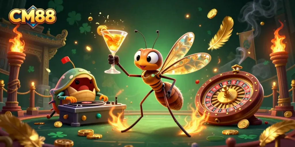Watch CM88's vibrant casino atmosphere with a golden roulette wheel and animated characters.