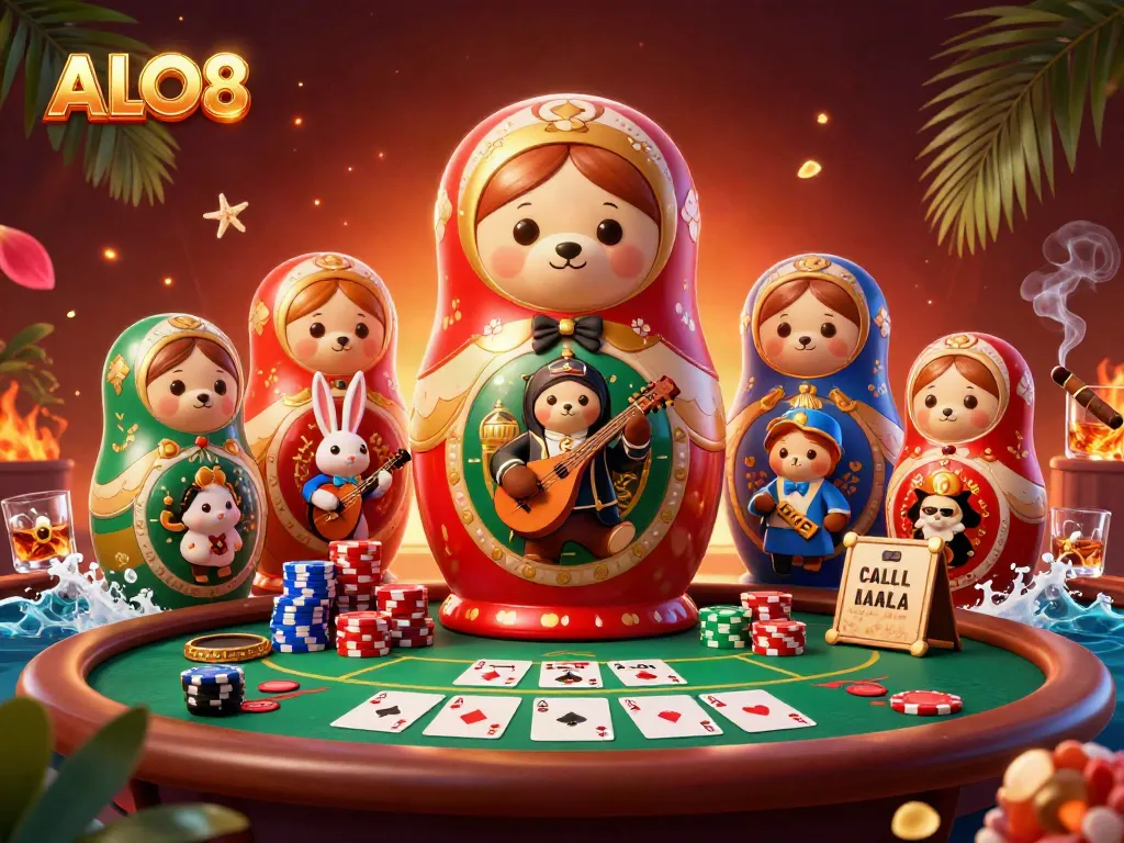 Play exciting games at ALO8, hosting vibrant characters and engaging casino elements in a richly detailed scene.