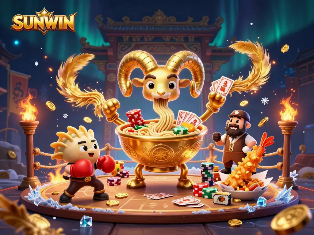 Experience the thrilling excitement at SUNWIN with a colorful casino scene featuring unique characters.