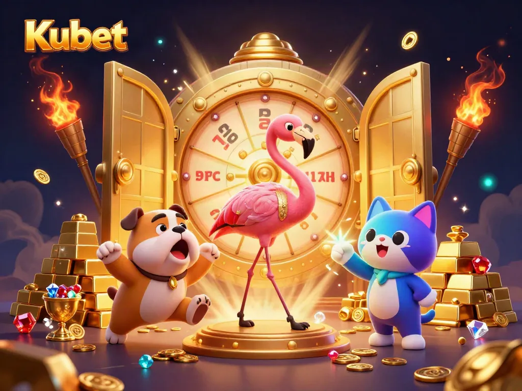 Kubet offers exciting gambling options with a dynamic game show scene featuring fun characters.